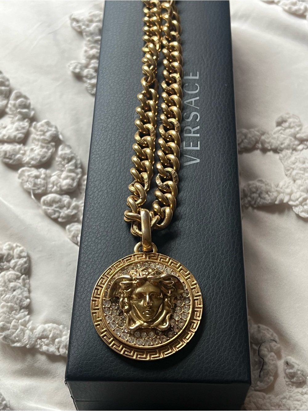 Versace Gold Medusa Crystal-Accented Curb Chain Necklace